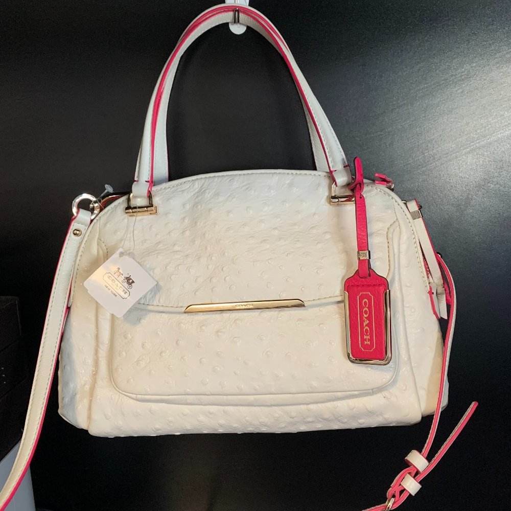 Authentic COACH MADISON 30116 Ostrich Embossed Leather Satchel Shoulder Bag NWT